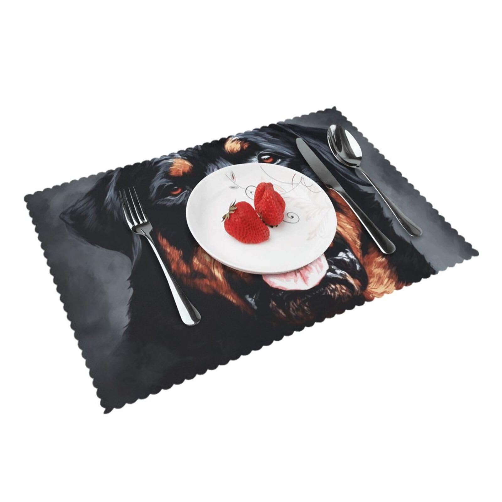 Placemats Set of 4 Heat Resistant Woven Place Mats for Dining Table Cool Rottweiler Dog Art Placemats Washable Wipeable PVC Table Mats Indoor/Outdoor Place Mats for Party Kitchen Decor 30x45 cm
