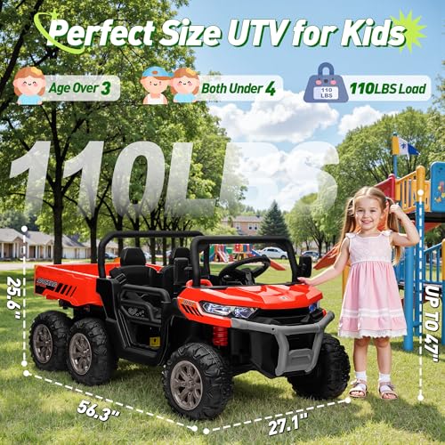 Image of 24V Ride on Dump Truck, XL 2 Seater Ride on Cars with Remote Control, 4x200W Powerful Motors, 6-Wheel Suspensions, Electric Dump Bed, Shovel, Kids UTV for Boy Girl