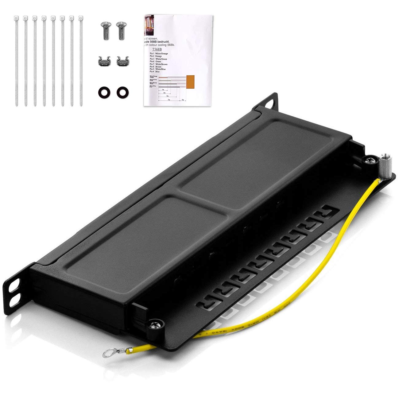 deleyCON Panneau de Brassage 8 Port 0,5U Cat 6 Mini Panneau de Brassage Support de Montage Rack 10" Pouces RJ45 Blindé TIA568A TIA568B - Noir