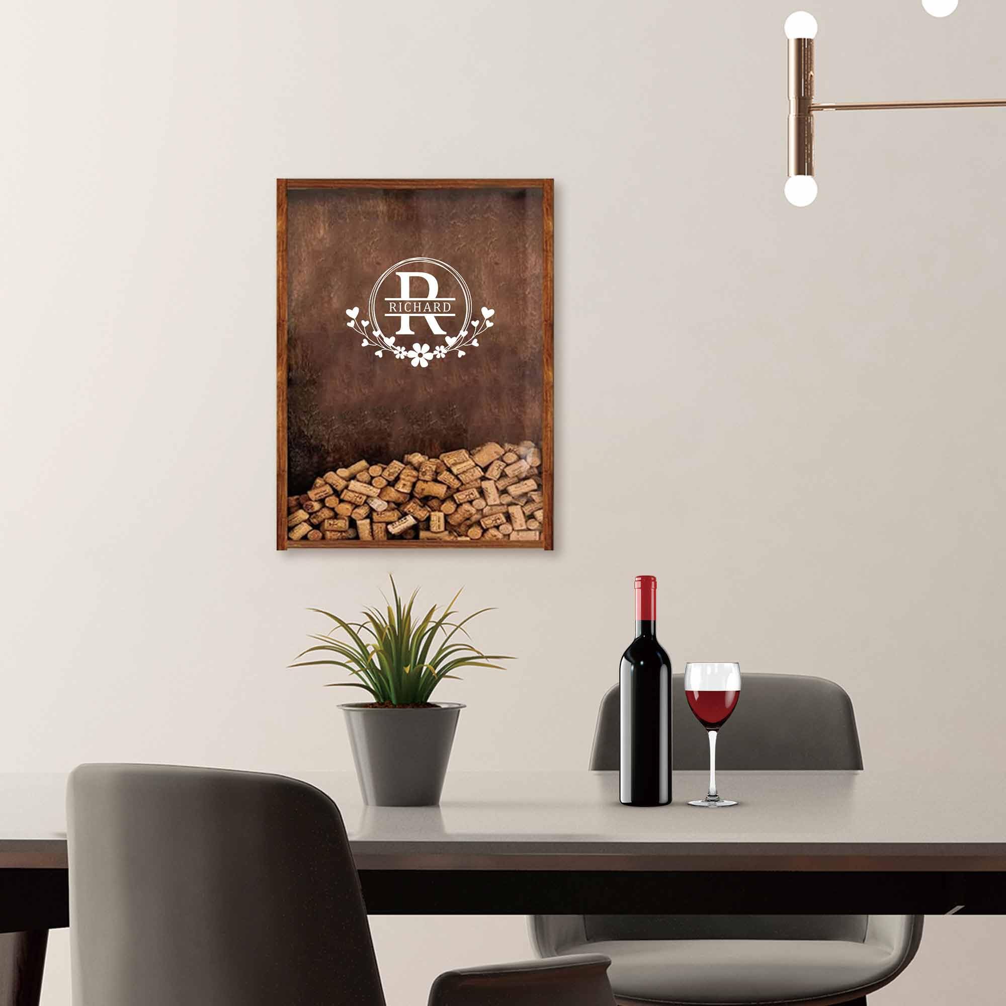 Caja de corcho personalizada para colgar, decoración de vino, caja de sombra de madera, regalo para inauguración de casa, decoración del hogar