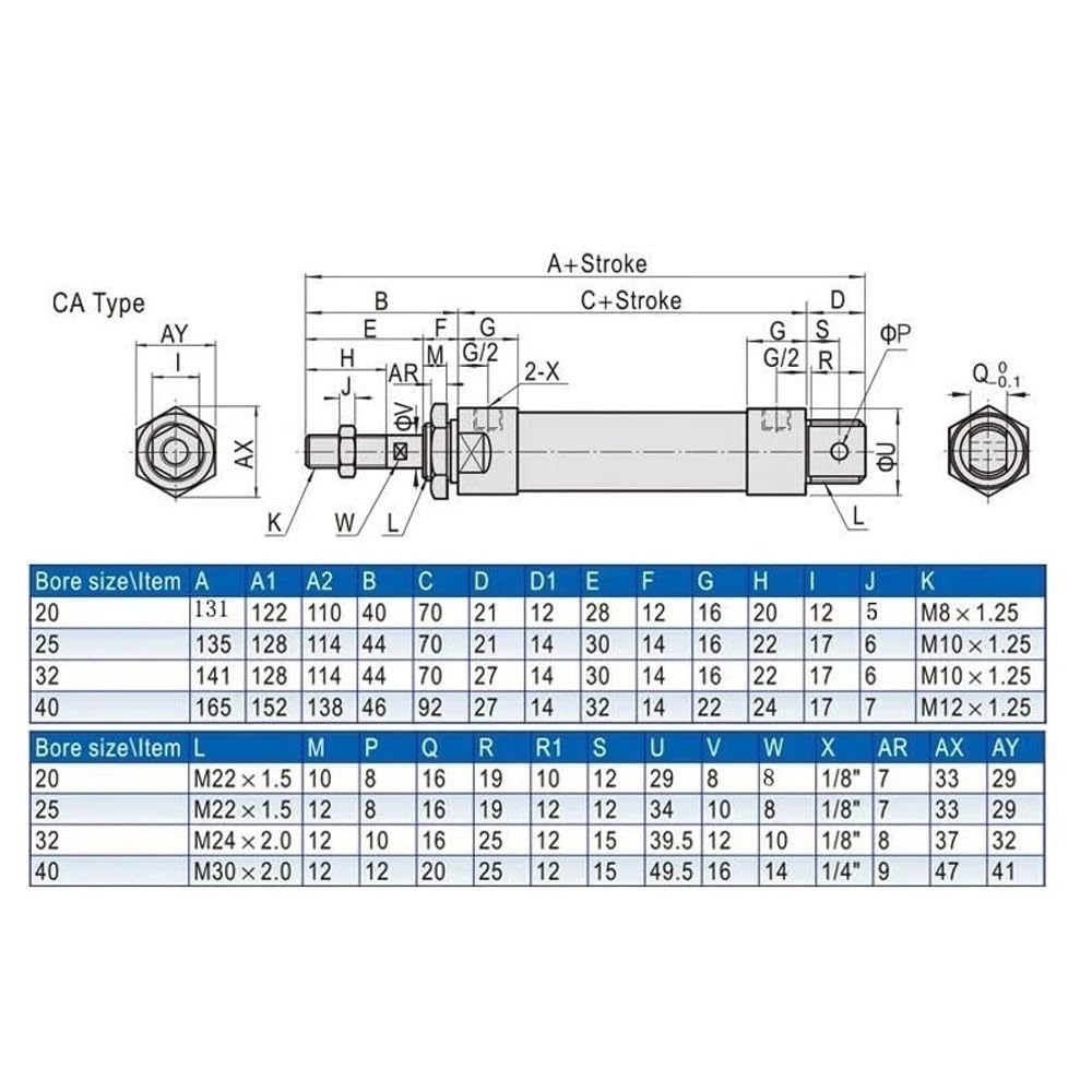 Mini Cilindro Neumático Serie MAL Carrera 25/50/150 mm Aleación Aluminio | De doble acción, cilindro de aleación de aluminio, Diámetro de 16/25/32 mm(150MM*40MM)