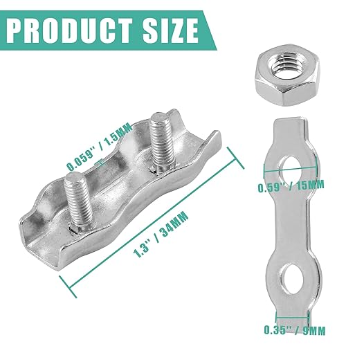 Miniatura 5 de Kemcatui 20 abrazaderas de cuerda de alambre M3 de 18 pulgadas, abrazadera de cable de acero inoxidable de 2 postes, clips de cuerda de alambre de