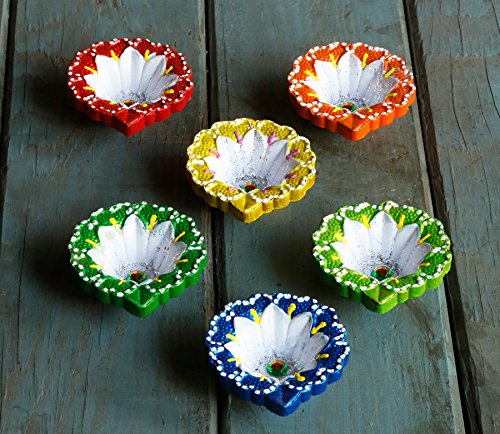 STORE INDYA Diya Set Of 6 Handmade Clay Earthen Terracotta Diwali Diyas Lamps For Deepwali Door Pooja Festive Decorations