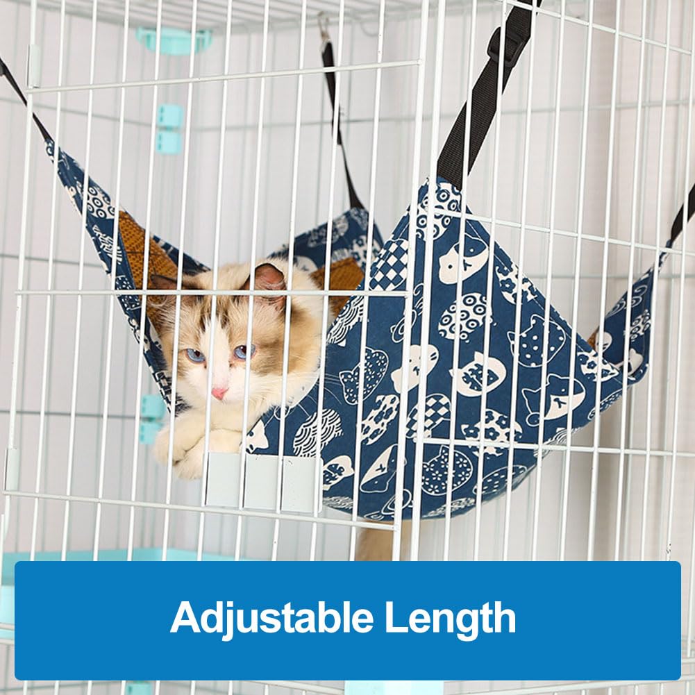 Haustierkäfig Hängematte,Hamaca Gato Transpirable,Hamaca Ajustable para Mascota,Cama para Mascotas de Doble Cara,Cama Colgante para Mascotas,Adecuado para Gatos,Perros,Conejos,Hámsteres Azul Tokaneit