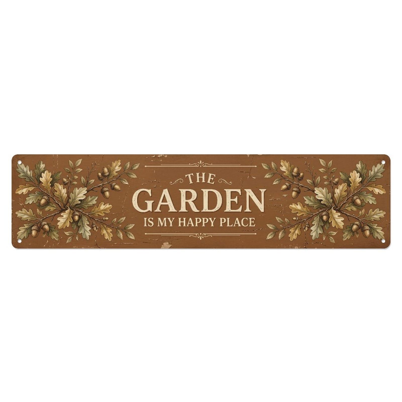 Vintage The Garden Is My Happy Place Acorn Oak Metal Tin Sign