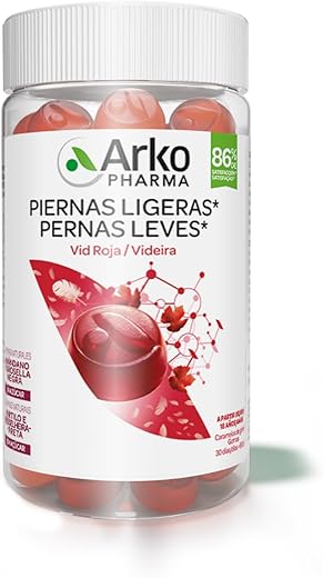 Arkopharma, Arkogummies Piernas Ligeras, 60 caramelos de goma sin azúcar, la Vid Roja mejora la circulación para unas piernas más ligeras, a partir de 18 años y para veganos, complemento alimenticio