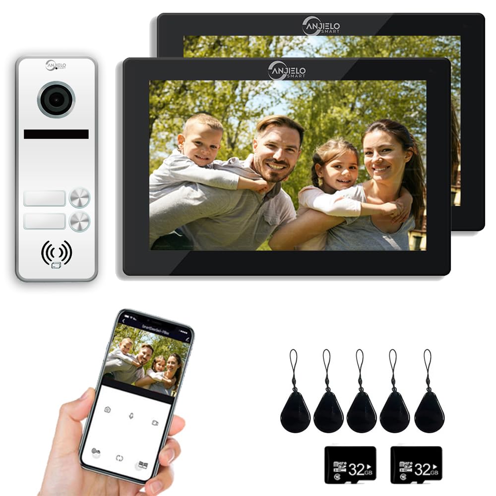 Sistema de intercomunicador de vídeo para puerta de 1080P, timbre para 2 familias, pantalla táctil de 7 pulgadas, soporte de desbloqueo, intercomunicación bidireccional, detección de movimiento