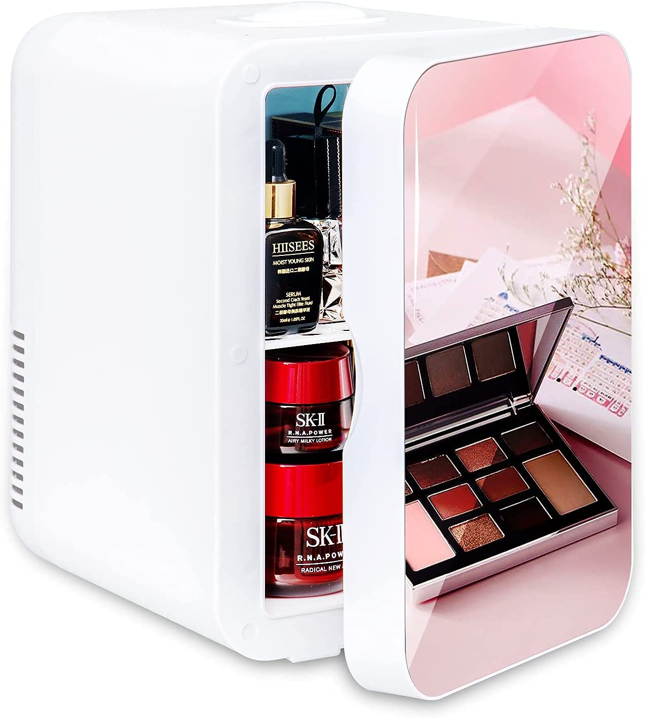 FULLWATT 8 Liter Portable Beauty Fridge with Mirror Design, Mini Cooler and Warmer Makeup Fridge for