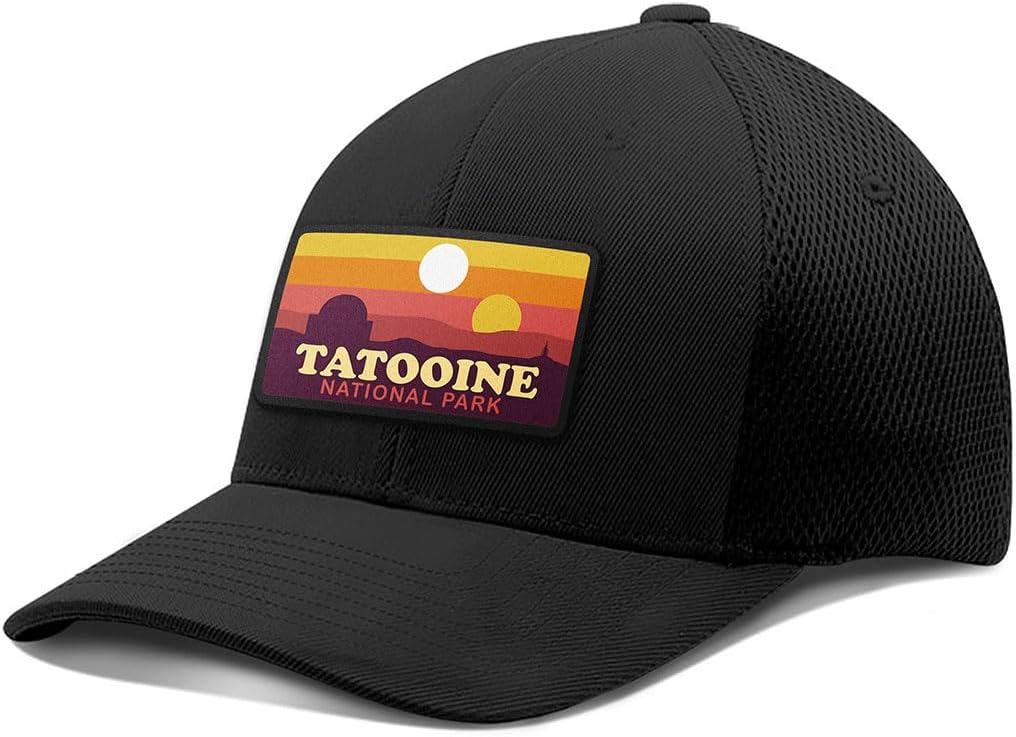 Tatooine National Park Patch - Ultrafibre Airmesh Fitted Hat - Breathable Mesh Side for Casual Wear & Outdoor Activities - Baseball Cap Women & Men (Black, Large-Extra Large, l)