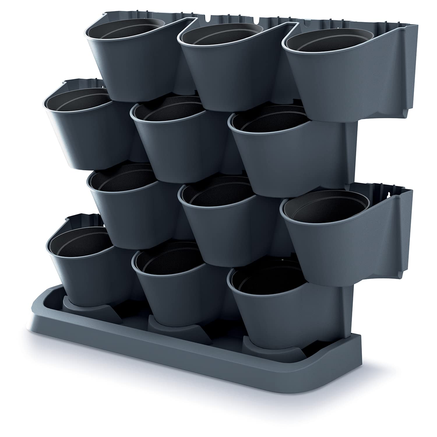 IMJ-Global Set di 12 Vasi Orto Verticale Modulari Per Fiori Piante Cascade Wall Decorativi In Plastica Da Interno Esterno Neri 19 x 68,5 x 54, 6 cm Design Moderno 12 x 0,75 Litri