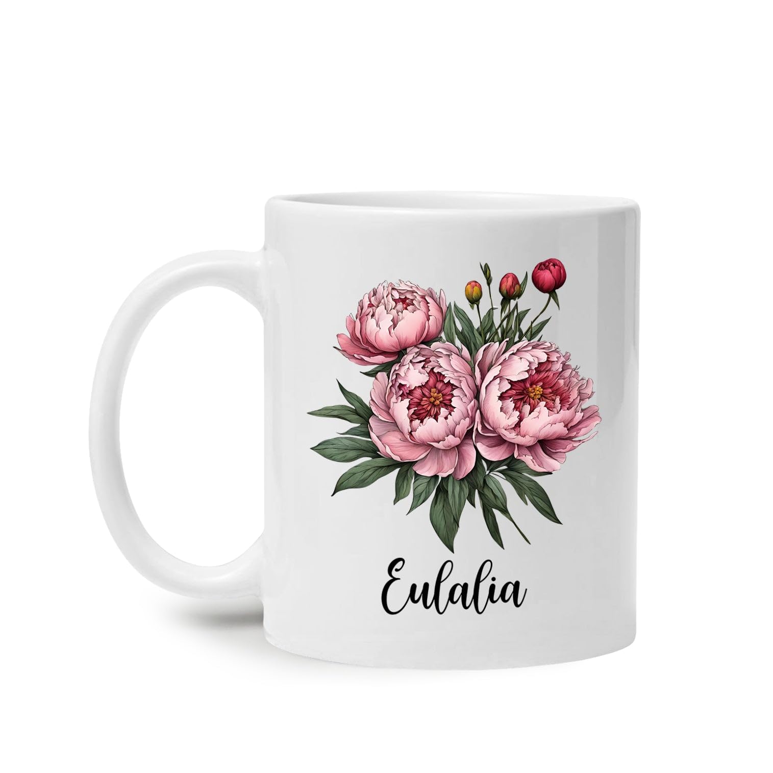 Peony Flower Lovers Cup, Personalized Flower Tea Mug, Peony Flower Coffee Cup 11oz 15oz, Custom Name Floral Ceramic Mug, Peony Lover Cup, Flower