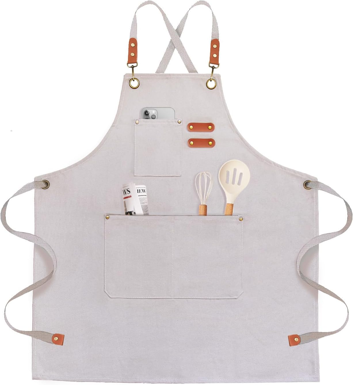 Chef Apron for Men Women Canvas Aprons with 3 Pockets Cross Back Resistant Work Apron for Cooking