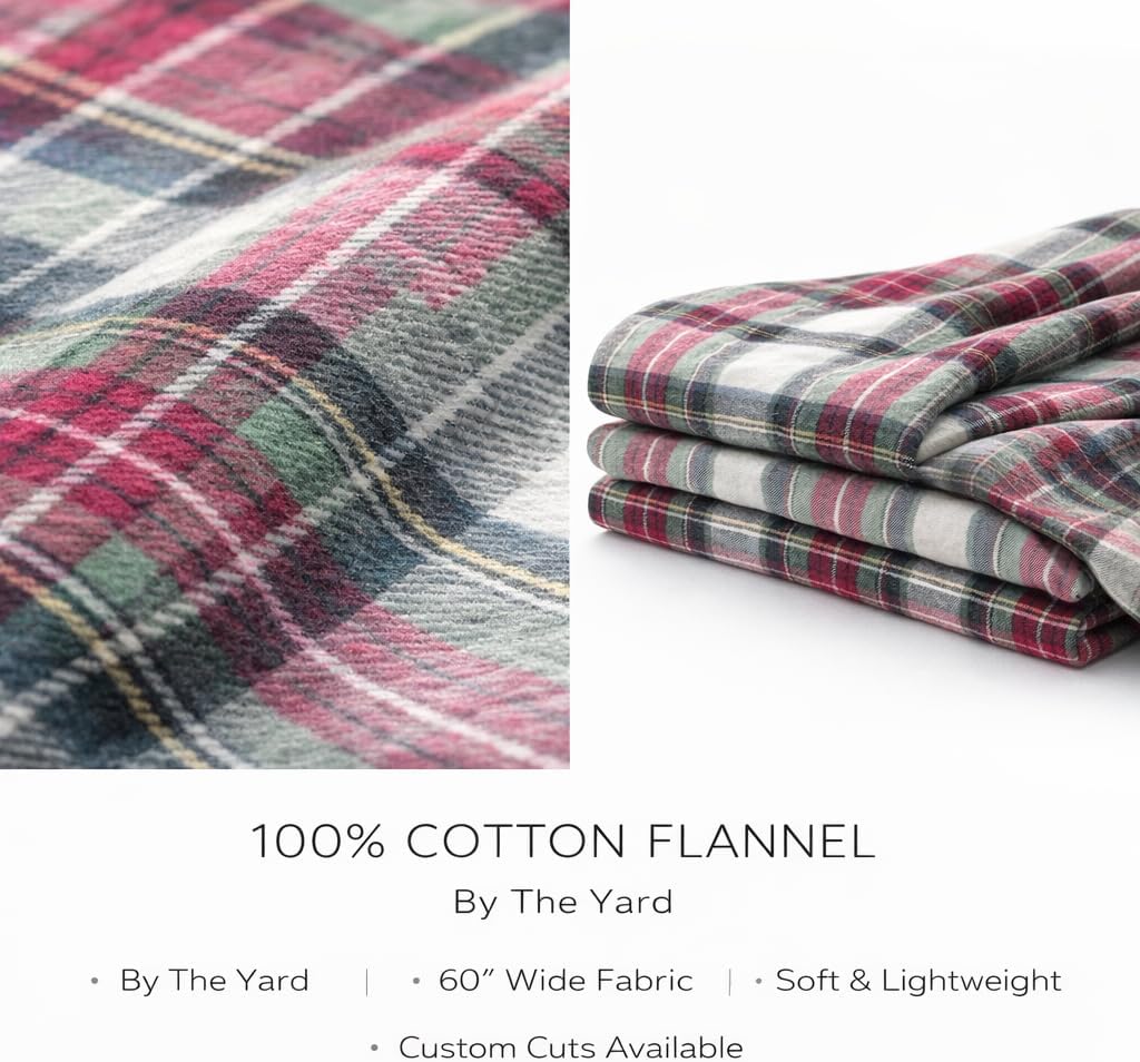FabricLA Soft Check Flannel Fabric by the Yard | 100% Cotton, Soft Brushed Material for Pajamas, Quilting, Crafts & Baby Blankets – 60” Wide, 2 Yard