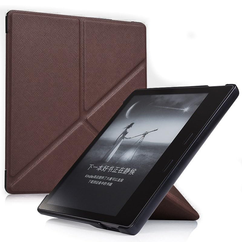 Image of Case for Kindle Oasis (10th Generation, 2019 Release and 9th Generation, 2017 Release) | Slim Cross Stripe Fold Stand Cover | Brown