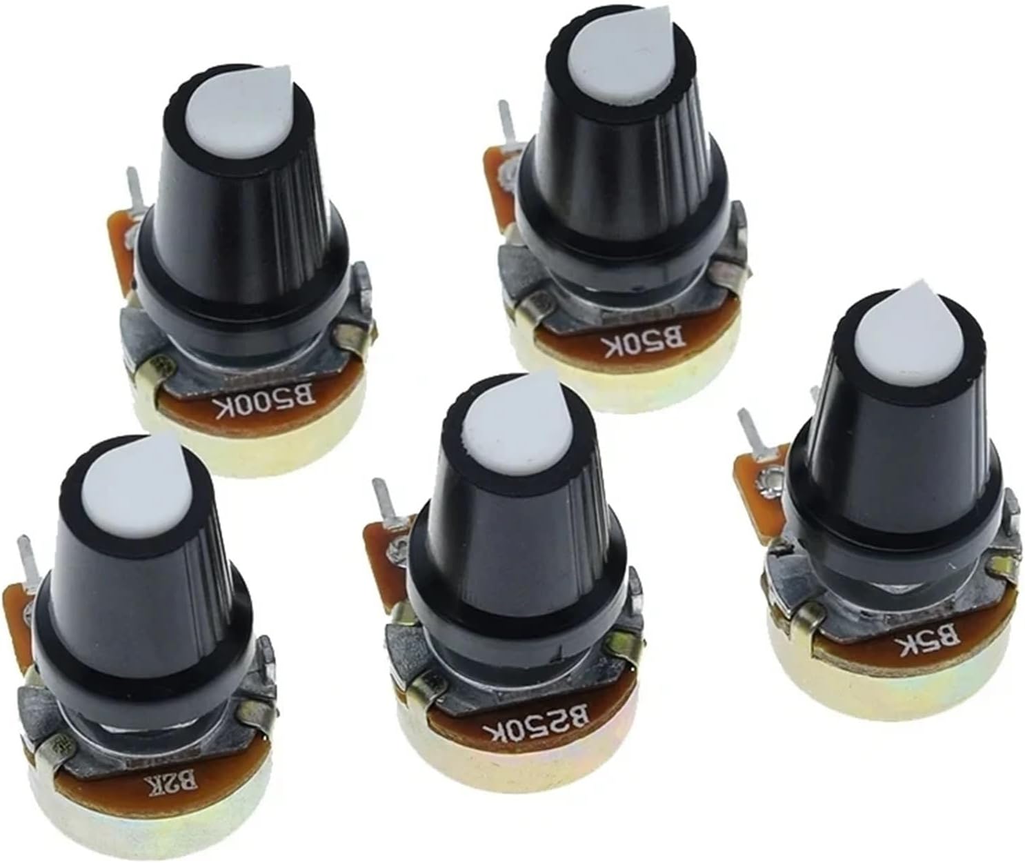 5 Sets WH148 1K 10K 20K 50K 100K 500K Ohm 15mm 3 Pin Linear Taper Rotary Potentiometer Resistor for with AG2 White Cap(500K Ohm)