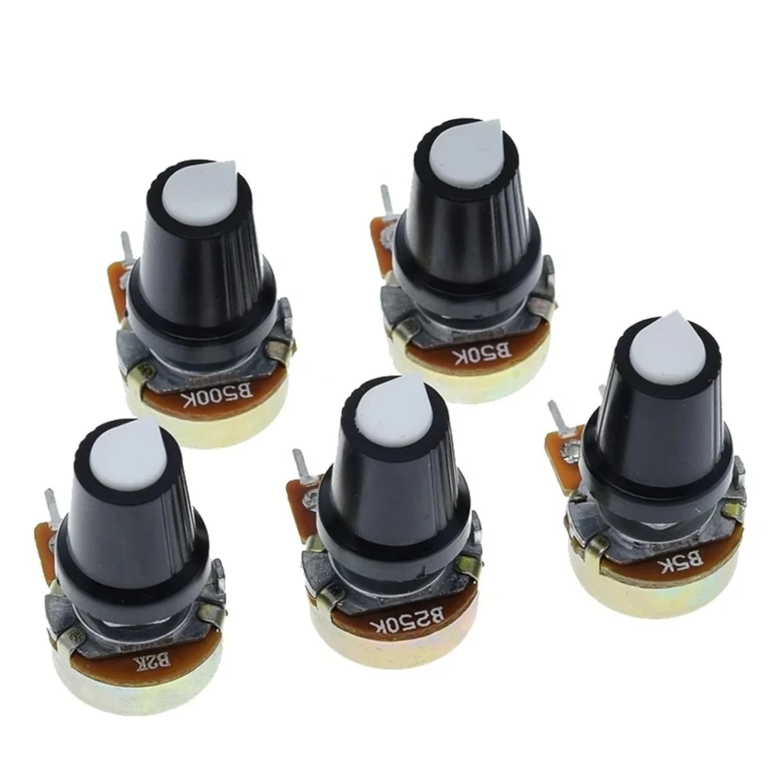 5 Sets WH148 1K 10K 20K 50K 100K 500K Ohm 15mm 3 Pin Linear Taper Rotary Potentiometer Resistor for with AG2 White Cap(250K OHM)