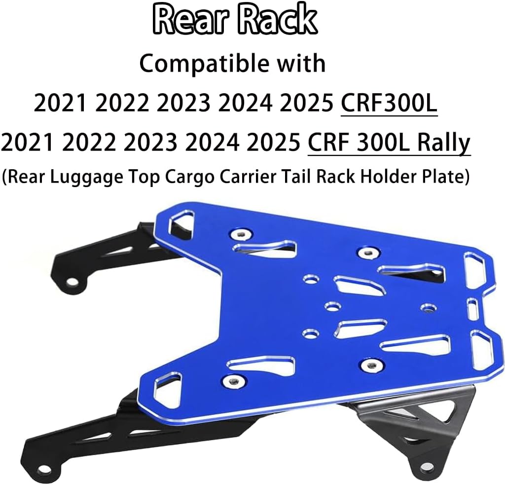 Compatible with 2021-2025 CRF 300L / CRF300L Rally Rear Rack - CNC Tail Luggage Cargo Rack (Blue)