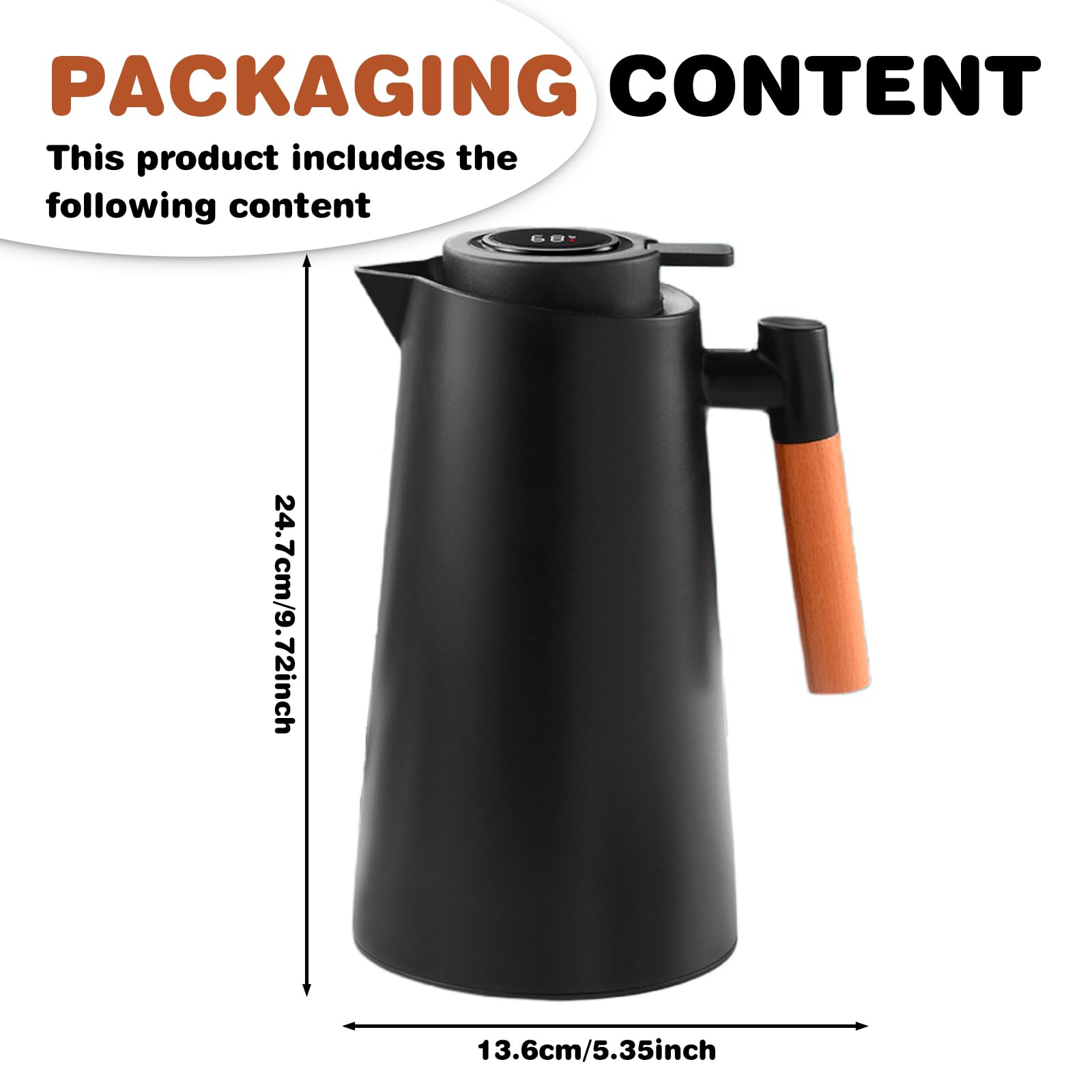 Thermos 1 l, thermos con indicatore di temperatura, teiera termica 12 ore, grande apertura, pulsante caffettiera, inserto igienico in vetro temperato per caffè