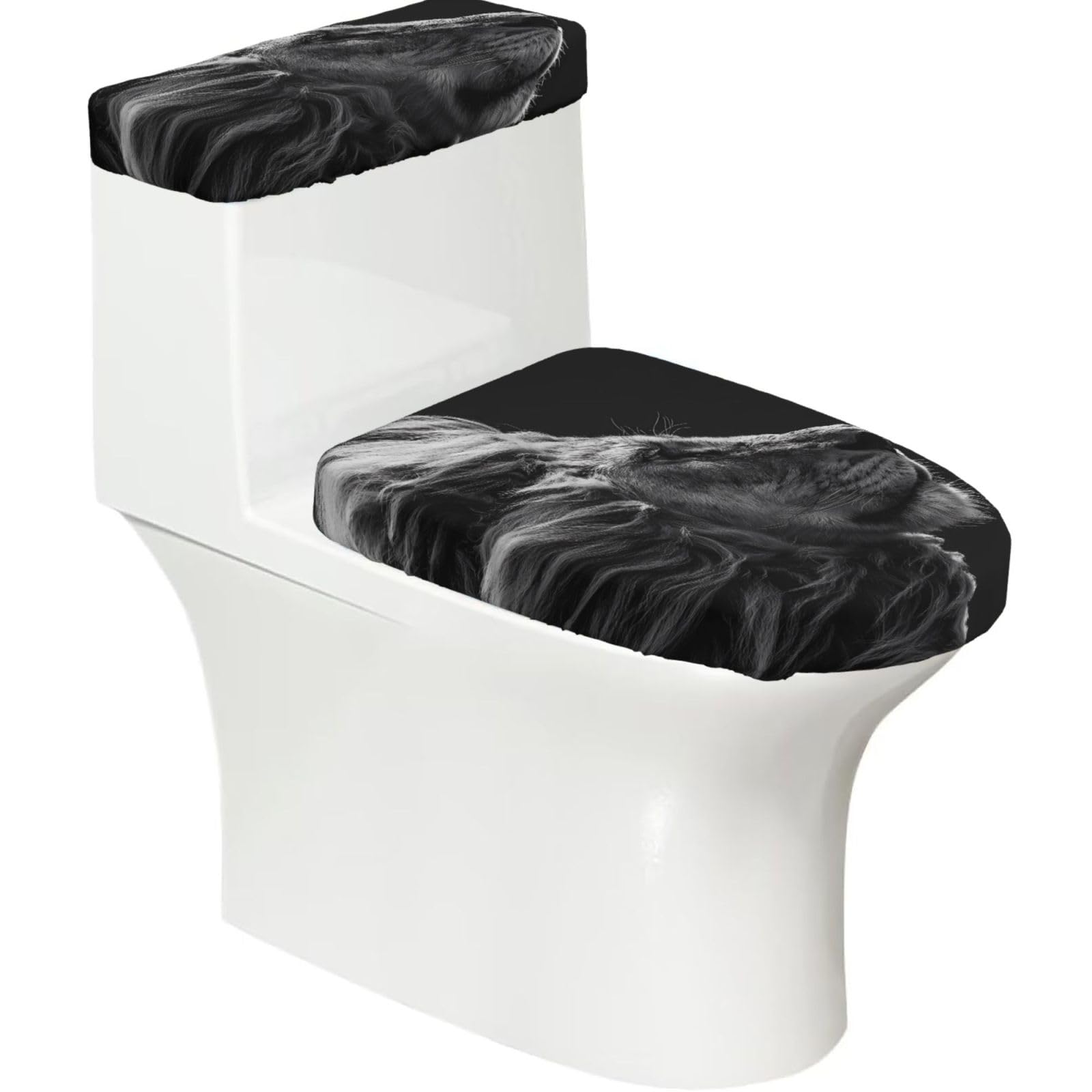 Colorless Beast 2-Piece Toilet Seat Cover Set with Tank Lid - Elastic for U-Shape & Elongated - Bathroom Decor