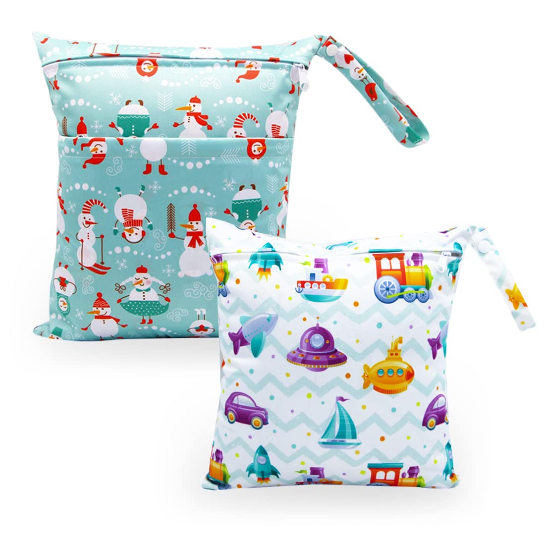 HOTLIKE Wet Bag, Waterproof Nappy Bag, 2Pcs Reusable Cloth Diaper Bags, Wet Dry Bag Organiser Bag, Produce Bags with Double Zippers Handle, Storage for Daycare Swimsuits Travel Beach Gym Bag (White)