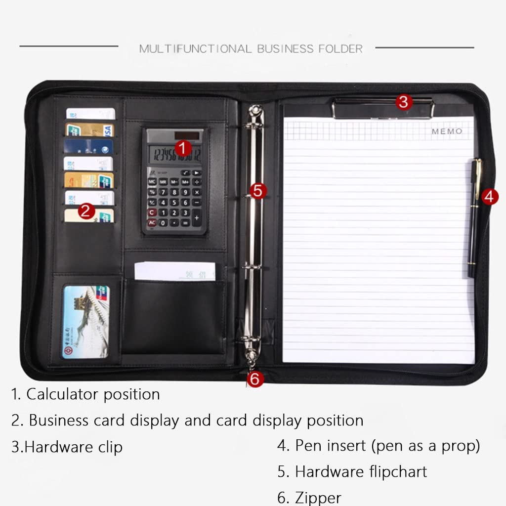 Teczka konferencyjna Organizer na dokumenty， Teczka A4 z schowkiem i miejscem do przechowywania, organizer na 4 segregatory ze skórzaną teczką do pisania(4*Notebook)