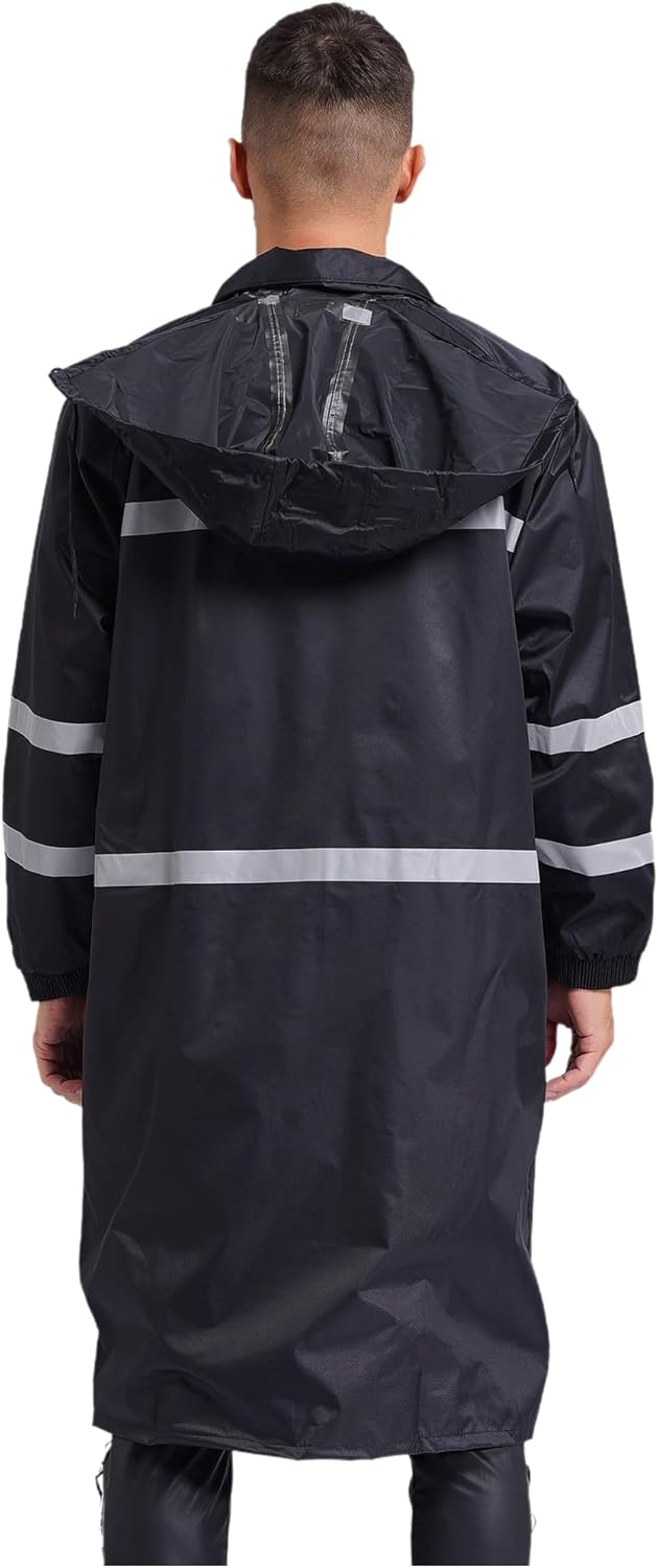 Linjinx Men's Raincoat Waterproof Long Rain Jacket Lightweight Rainwear Reflective Strips with Hooded