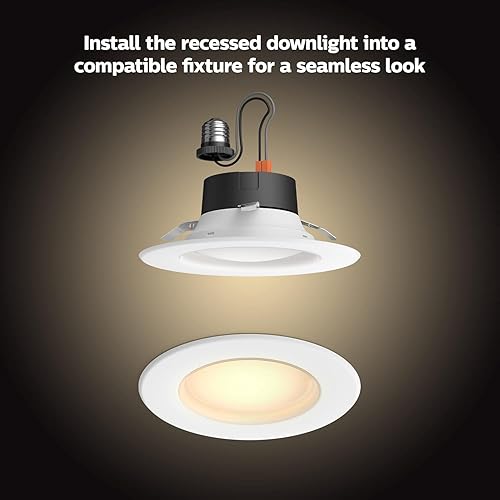 Miniatura 7 de Philips Hue Downlight LED empotrable inteligente de 56 pulgadas, luz blanca cálida a fría, paquete de 4, 1100 lúmenes, para interiores, control con