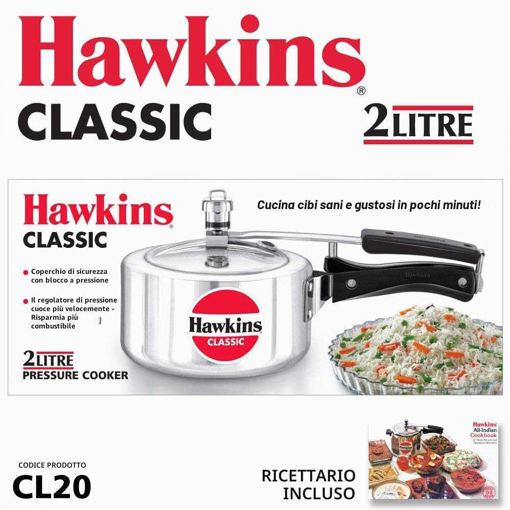 HAWKINS Classic CL20 - Pentola a pressione in alluminio, 2 litri, colore: Argento
