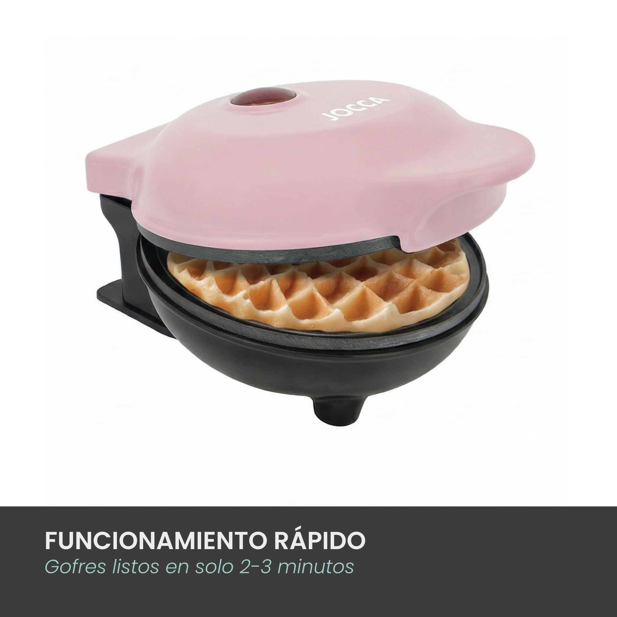 Jocca - Gofrera Redonda - Placas Antiadherentes - 500 W - Diámetro 12 cm - Rosa