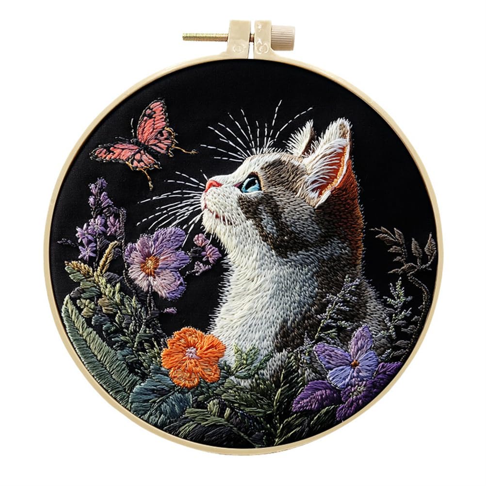 Meecaa Embroidery Kit Starter Set, Hand Embroidery Set, Colorful Flowers Animals Pattern Printed Cross Stitch Set for Beginner Adults, with Embroidery Hoop and Instructions (Colorful Butterfly)