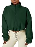 Women's Full Zip Fleece Short Jacket Warm Winter Long Sleeve Stand Collar Sherpa Crop Coat