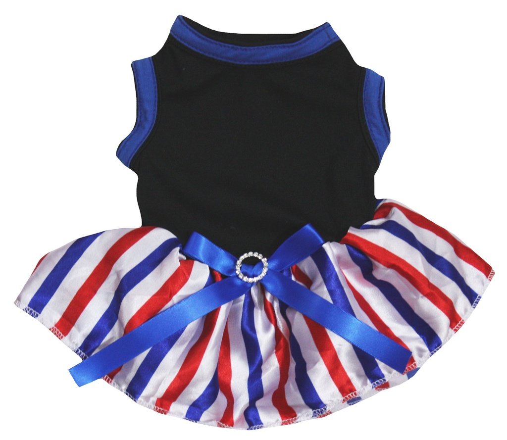 Robe pour chiot noir uni avec tutu à rayures RWB | Vêtement chien