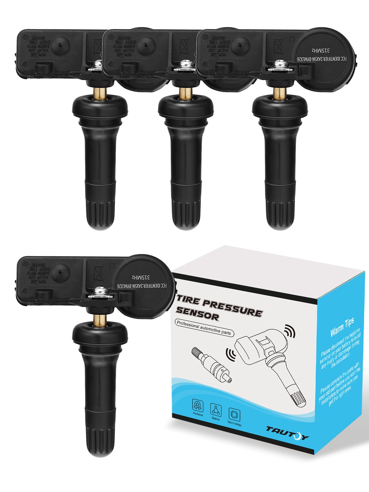13598771 TPMS Sensor,GM 315Mhz Tire Pressure Monitoring Sensor Compatible for Chevy Silverado Equinox GMC Cadillac Buick Pontiac Saturn Hummber Saab Replace #13598772 13586335 13581558 4 Pack