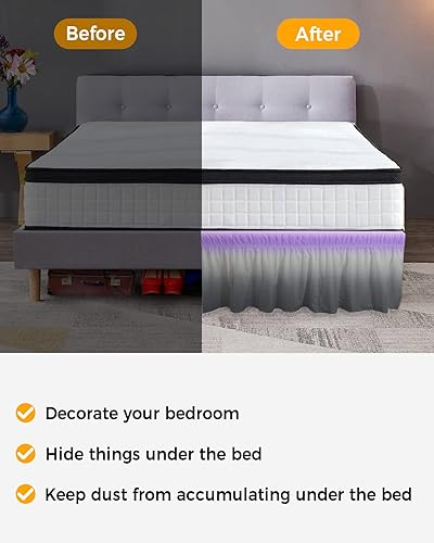 Miniatura 10 de Falda de cama gris turquesa, tamaño King de 16 pulgadas de caída, ajustable y elástica, plisada, con volantes de polvo de lujo para cama individual,