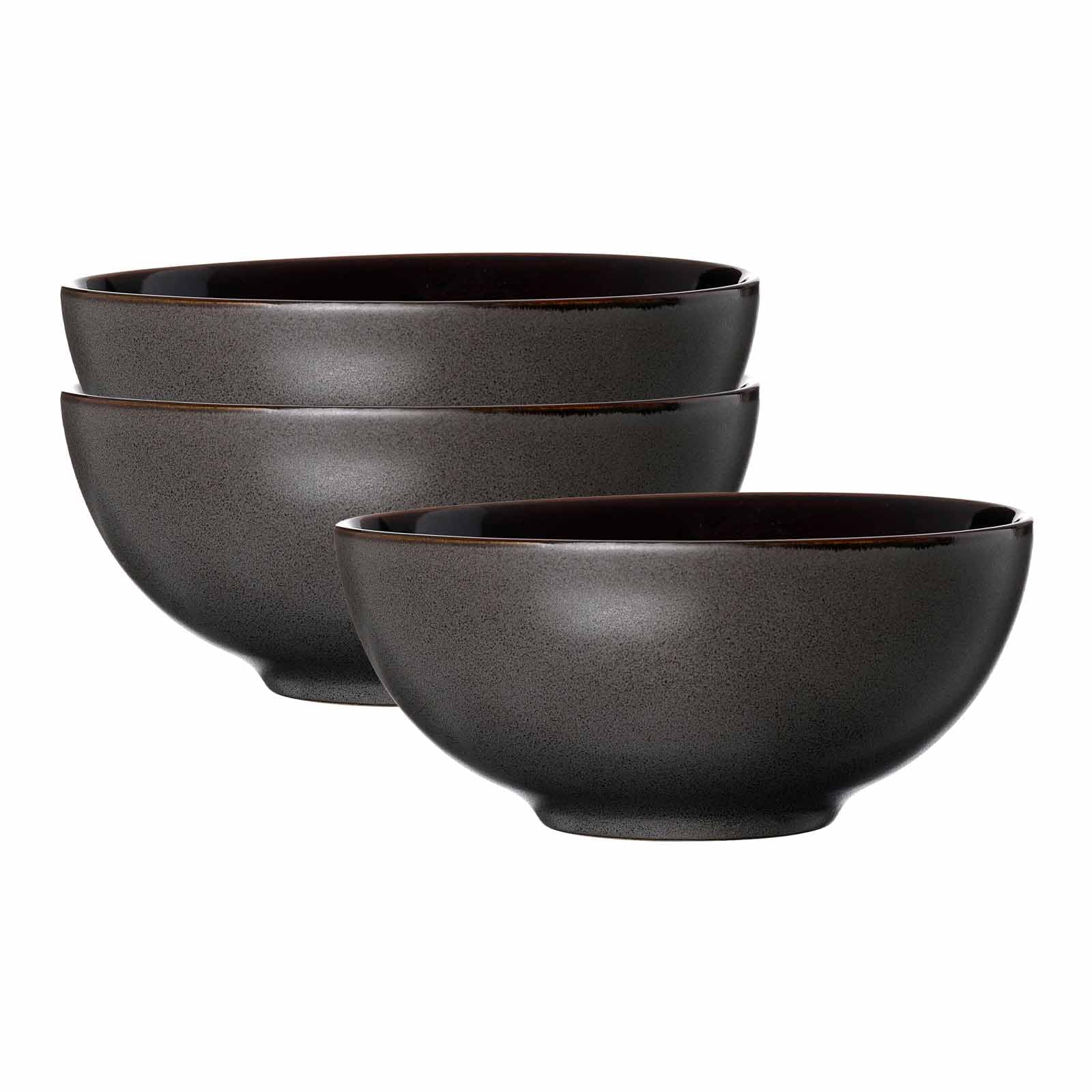 Ritzenhoff & Breker Merida Poke Bowl 3er Set | Runde Schalen für Müsli, Suppen, Pasta und Salate | Steinzeug | Spülmaschinen- & Mikrowellengeeignet | Anthrazit