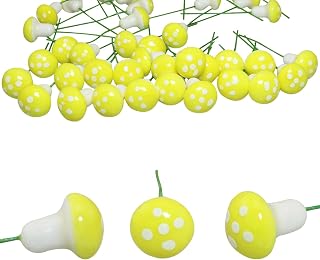 60PCS Mini Foam Mushroom Models Miniature Plant Decor for Flower Pots Fairy Garden Ornaments Yellow 2cm-2.5cm for Glass Aquariums Succulent Plant Accents Desktop Decor
