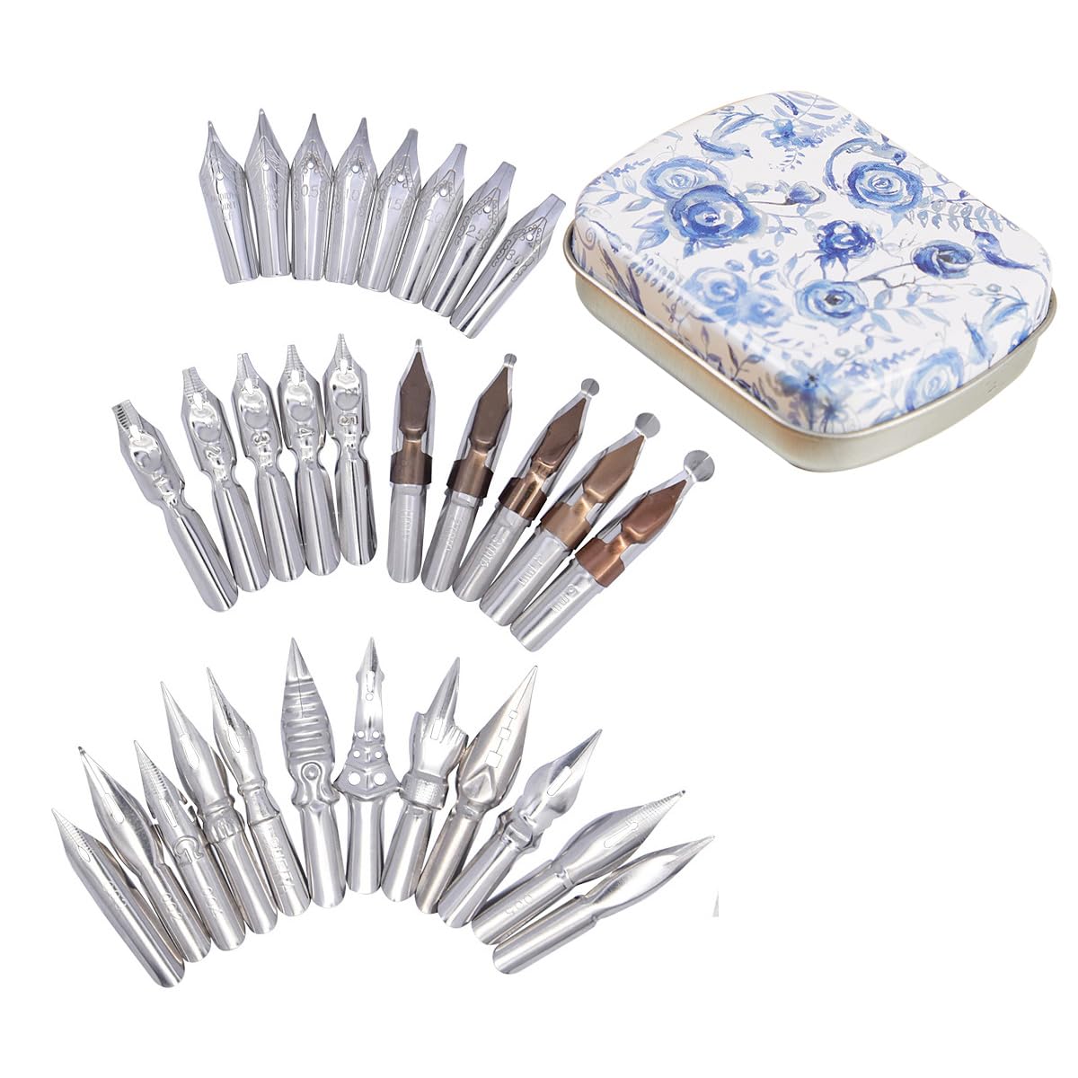 SIPLIV 30 Pieces Stainless Steel Comic Pen Nib Calligraphy Nibs for Dip Pens, Manga Nibs Fountain Pen Nibs Replacements with Steel Storage Box (Eiffel Tower)