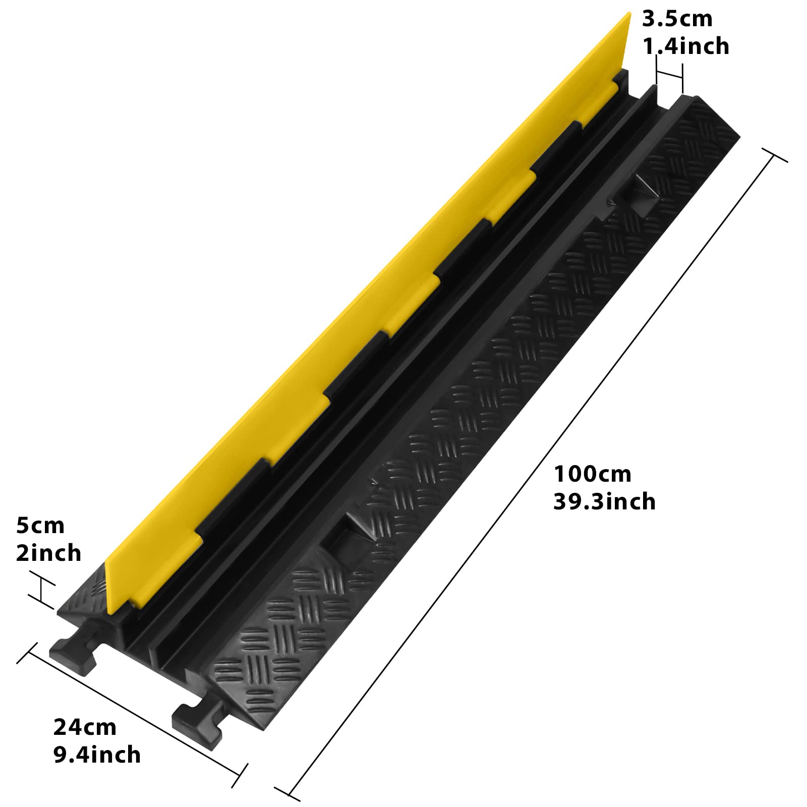 ACXIN Kabelschutzmatte 2 Stück 2 Kanal, 100 x 24 x 5 cm Überfahrschutz für Kabel, Kabelbrücke aus Industriequalität Gummi mit Modularem, Design für Parkplätze, Lagerhäuser (Schwarz)