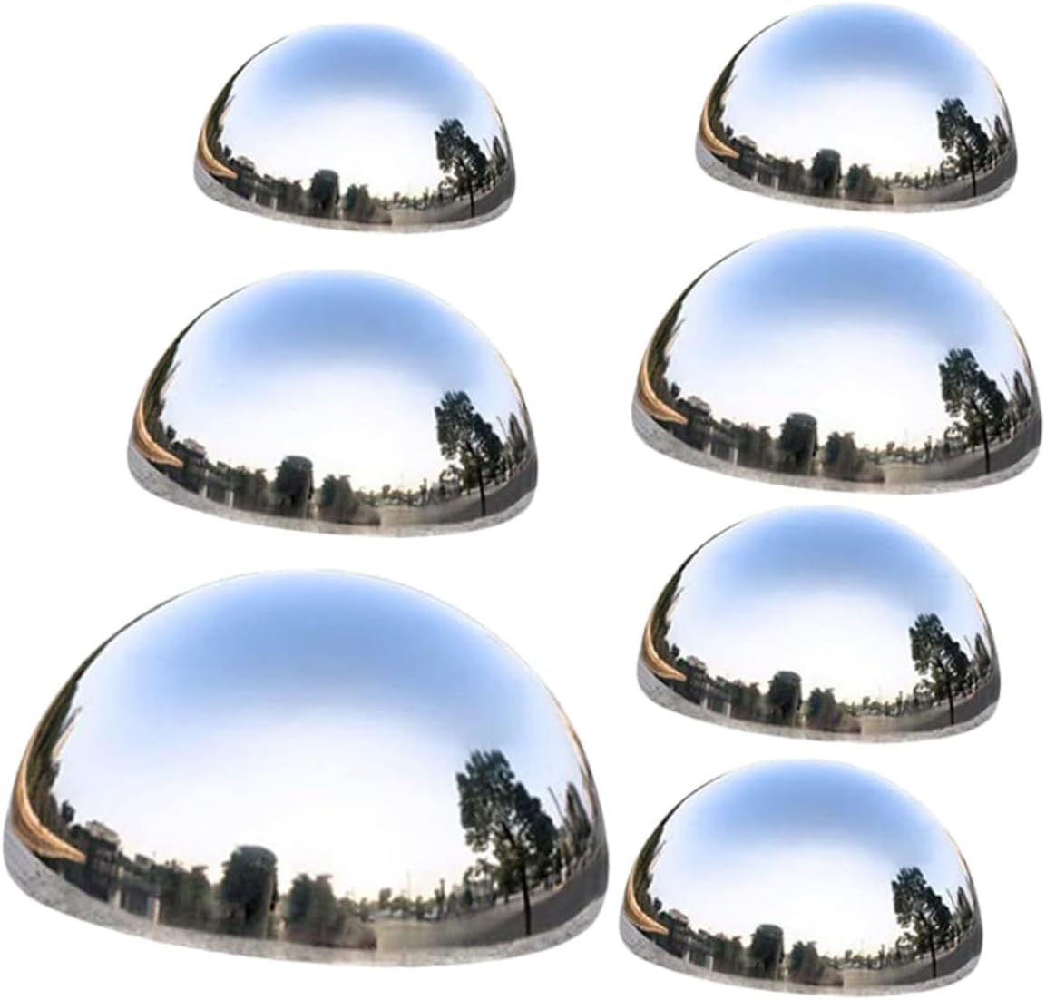TEHAUX 7pcs Stainless Steel Gazing Balls Garden Reflective Globes Set for Outdoor Lawn Decoration, Polished Mirror Spheres with 76mm, 90mm, 100mm, and 150mm Sizes, Weather-Resistant