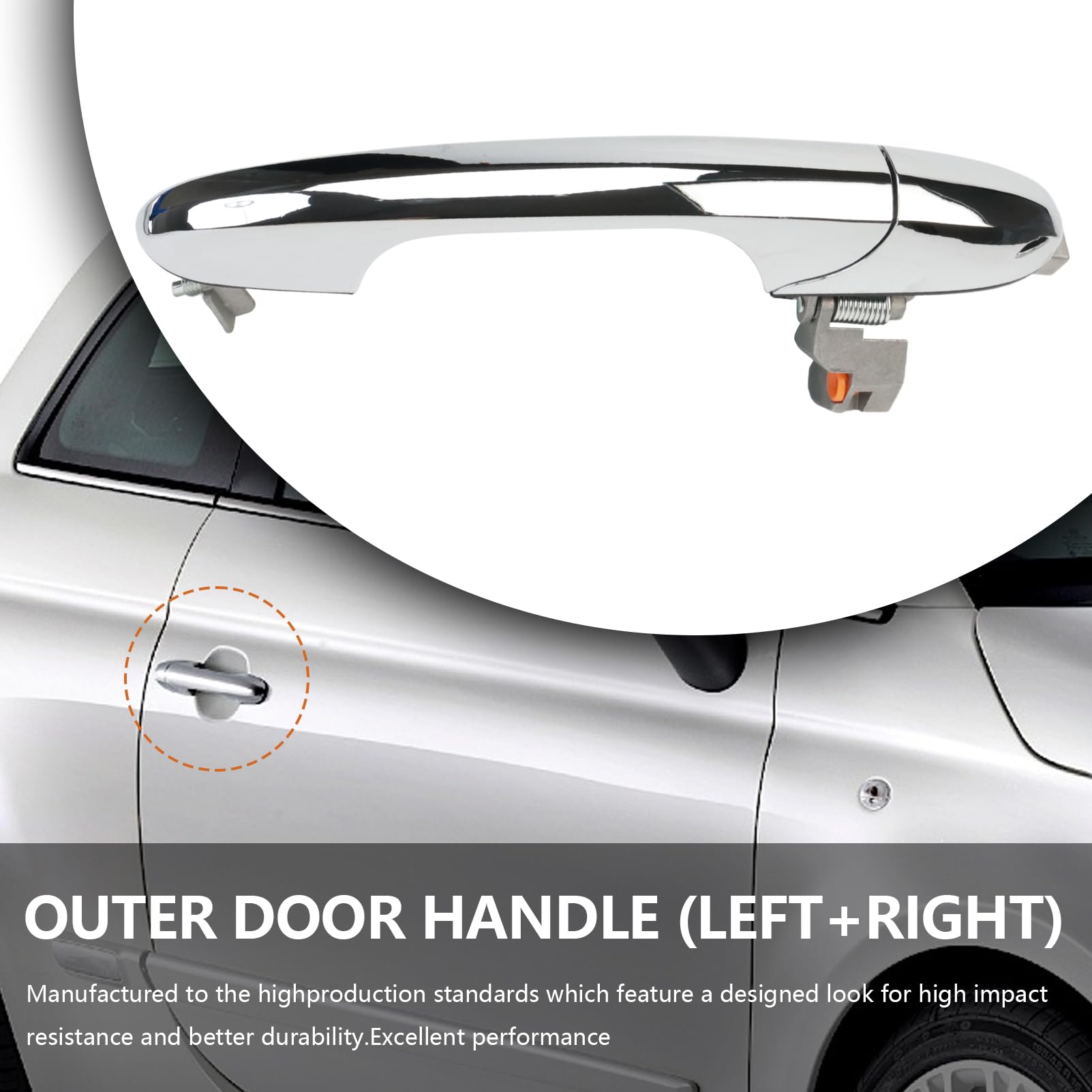 KASturbo Maniglia per porta esterna cromata fuorigioco destro e lato passeggero sinistro, adatta per Fiat 500 2007-2020, Abarth 500 2008-2020 Sostituire 735485876 735485875