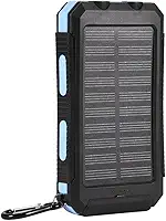 Kit DIY de Power Bank portátil, carregador solar de 10000mAh com portas USB e lanterna dupla, proteção IP6, bússola, carga rápida para camping ao ar livre, caminhada, viagem (Preto e azul)