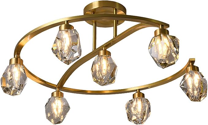 NSXBY Scandinavische volledig koperen luxe kristallen kroonluchter, creatieve moleculaire plafondlamp, woonkamer lamp, slaapkamer lamp, eetkamer lamp. -Crystal zevenkoppige 70 * 30 cm