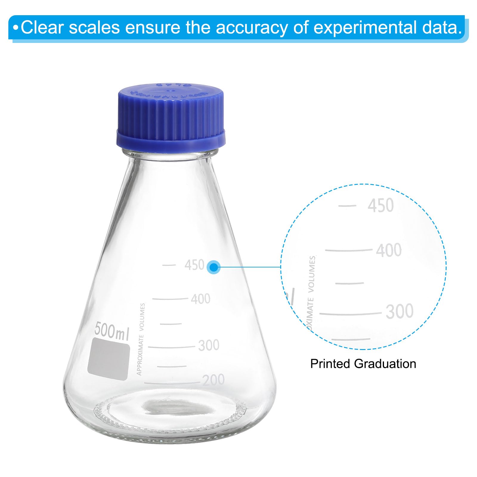 PATIKIL Ampolla Erlenmeyer, 2pz 500ml Ampolle a Bocca Stretta Graduate Tappo a Vite in Vetro Borosilicato Graduazione Stampata Laboratorio, Esperimenti, Chimica, Studio Scientifico