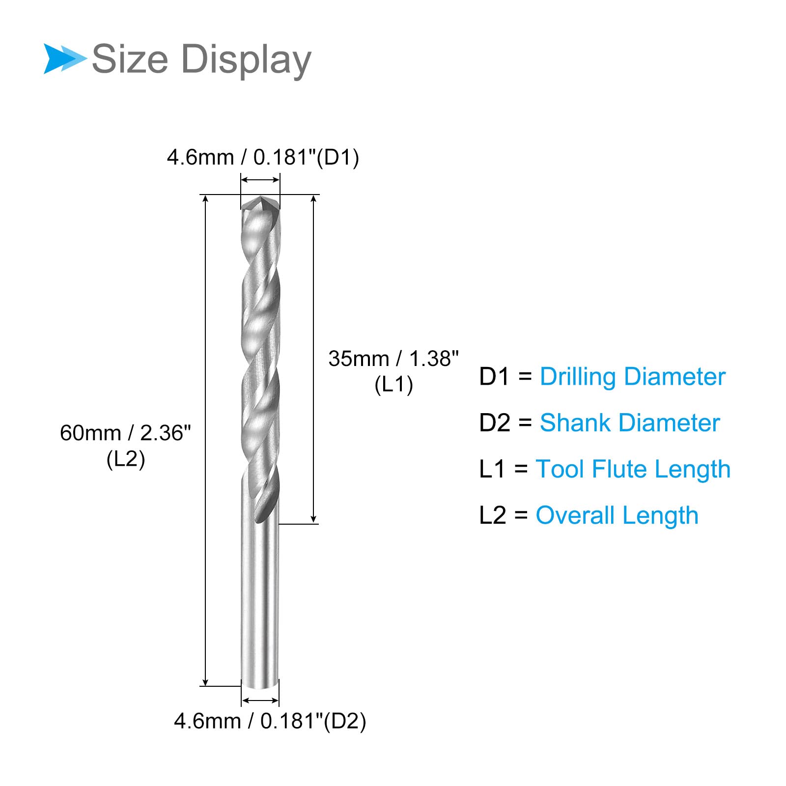 CoCud Solid Carbide Drill Bits, 4.6mm Diameter, K35 Tungsten Carbide Straight Shank Twist Drill Bits - Image 2