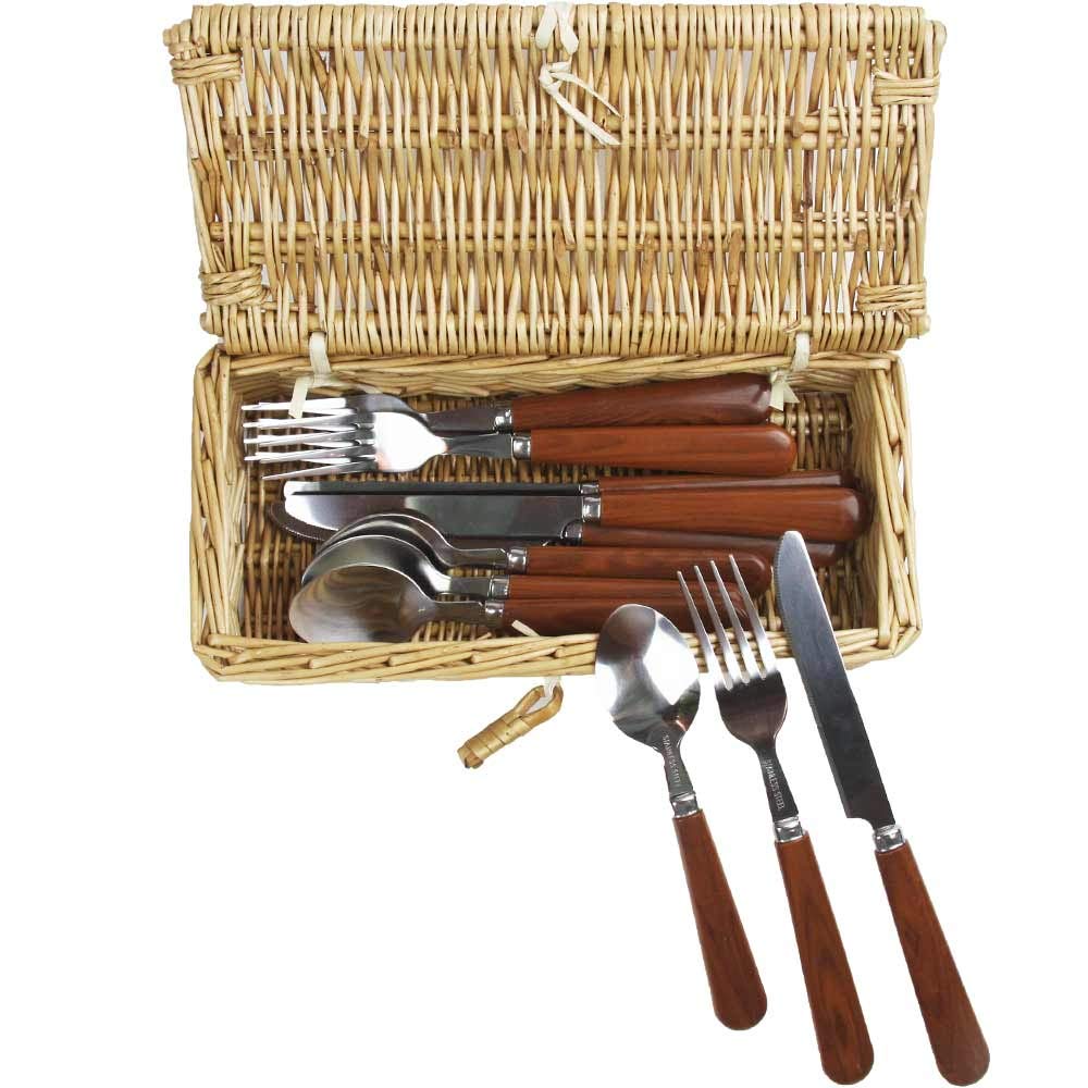 Les Jardins de la Comtesse - Cestino da Picnic Trocadero - Completo/4 Persone - Scomparto Rimovibile - Piatti in Ceramica/Bicchieri da Vino in Vetro - Tessuto a Punti Beige e Bianchi - 50 x 33 x 25 cm