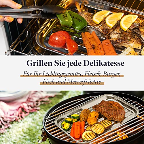 GOURMEO BBQ Grillschalen 2er Set - Edelstahl Grillkorb Gemüse - Grillschale Außenbereich - Zubehör Schale für Gemüse Fisch oder Fleisch - Grillpfanne Grillblech für u.a. Gasgrill