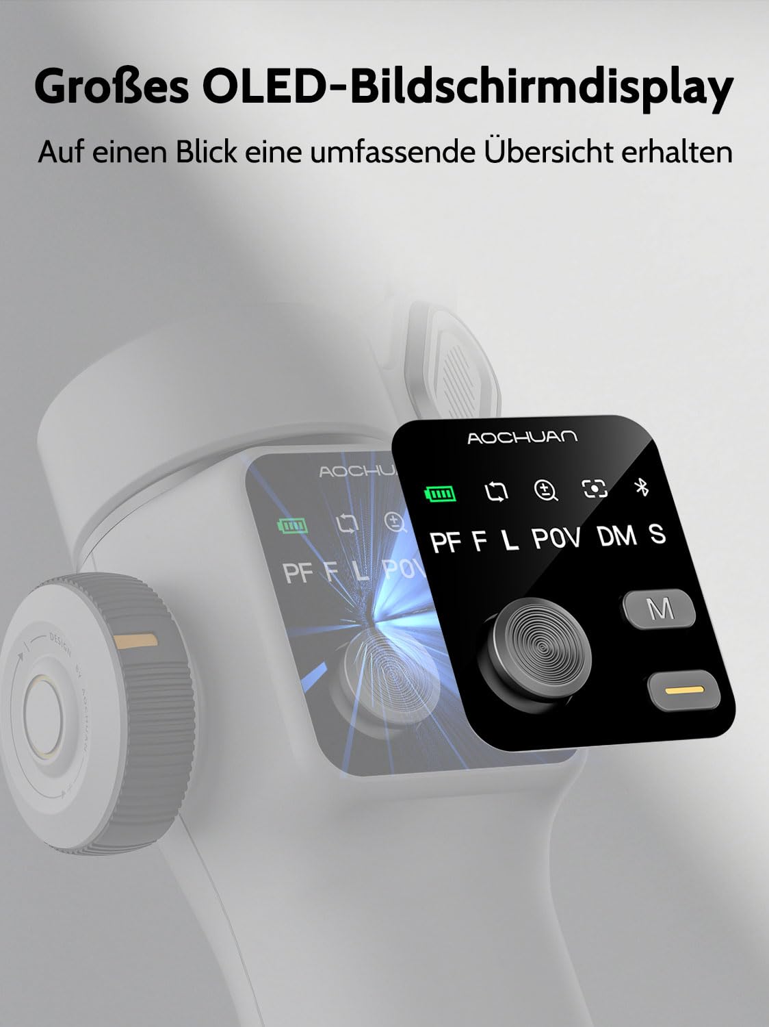AOCHUAN Smartphone-Gimbal für Videoaufnahmen mit AI-Tracking, 3-Achsen-Vlogging-Gimbal-Stabilisator für iPhone 16/15 mit OLED-Display mit 7,8-Zoll-Verlängerungsstange, Auslösetaste Smart V8 (Weiß)