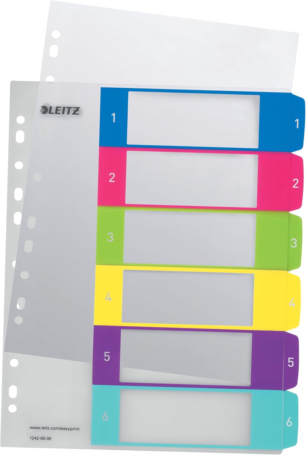 Leitz A4 12430000 Wow 1-10 Index, PC-Printable, Extra Wide, Heavy Duty Plastic, Multicolour