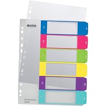 Leitz A4 12420000 WOW 1-6 Index, PC-Printable, Extra Wide, Heavy Duty Plastic, Multicolour