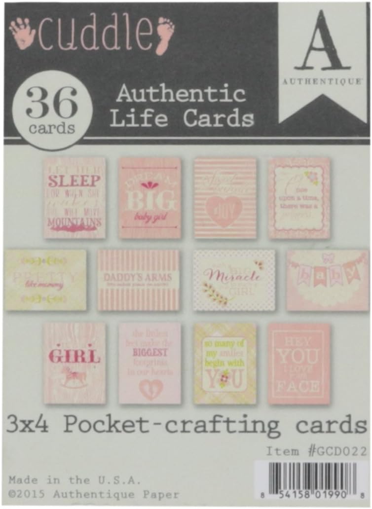 Authentique Paper GCD022 Cuddle Girl Authentic Life Pocket Crafting & Journaling Cards, 3" x 4", Pink